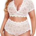 Avidlove Plus Size Lingerie Plus Floral Lace Scallop Trim Lingerie , Bra (22 Plus, White)  (Bra Only)
