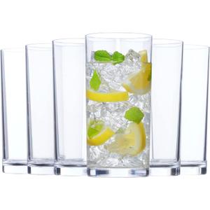 US Acrylic Classic Clear Plastic Reusable Drinking Glasses (Set of 6) 16oz Water Cups | BPA-Free Tumblers, Made in USA | Top-Rack Dishwasher Safe