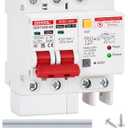 DIHOOL Ground Fault Circuit Breaker with Voltage Surge Arrester Protection, 32Amp, 2 Poles, AC 120V-240V, DIN Rail Mount Residual Current Circuit Breaker