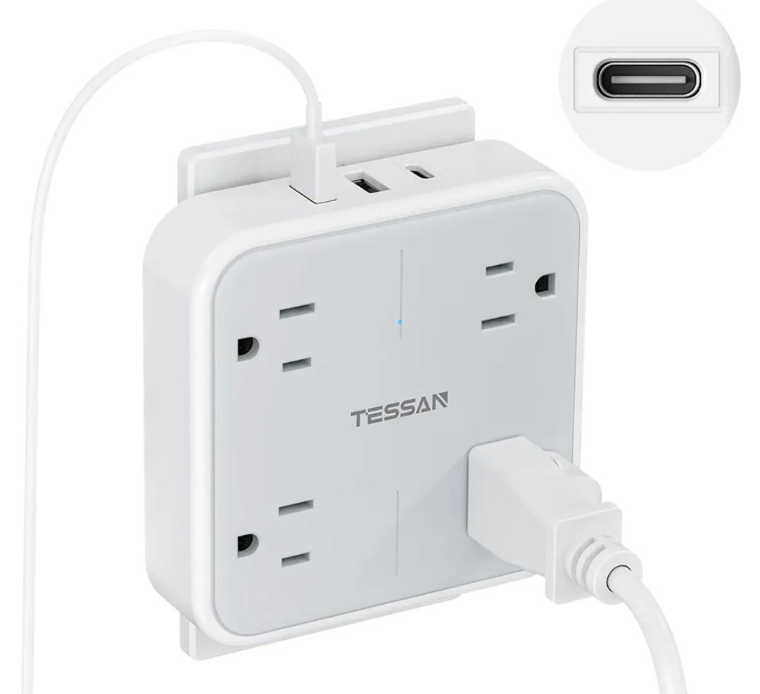 Multi Plug Outlet Extender, TESSAN Surge Protector Splitter with 3 USB (1 USB C Port) Wall Charger, Multiple Expander for Travel, Home, College Dorm Room