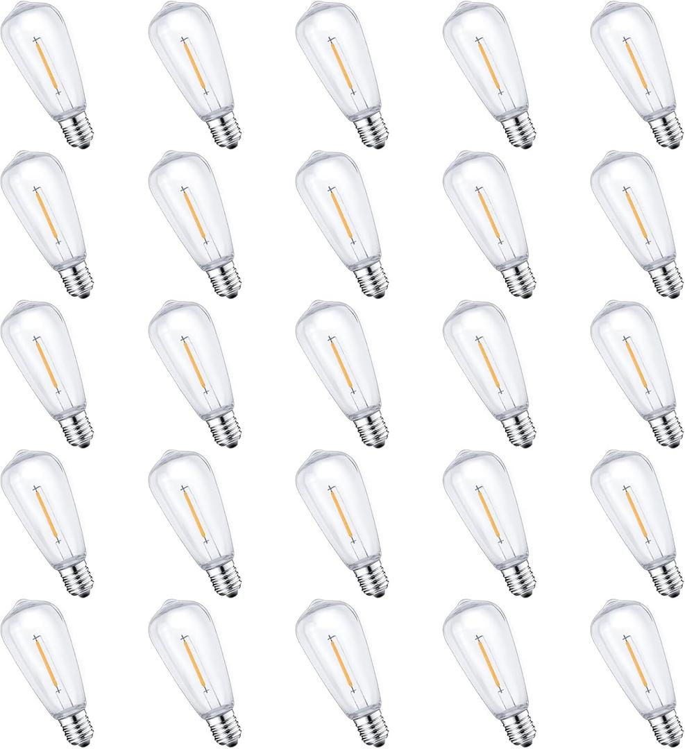25Pack E17 LED Bulbs ST40 Replacement Light Bulbs, 0.6Watt Per Bulb, Waterproof Shatterproof Dimmable LED Replacement Bulbs for Indoor Outdoor Patio Wedding ST40 String Lights, Warm White, 2700K