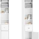 SoBuy Bathroom Narrow Storage Cabinet, Skinny Tall Unit with Adjustable Shelves Slender, Bathroom Organizers and Storage, Anti-Tipping Floor Standing Cupboard Laundry Room, White BZR34-W