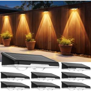 Solar Fence Lights Outdoor 8 Pack - 3 Modes (Warm/Neutral/Cool White), Fence Lights Solar Powered for Outside, IP65 Waterproof, Auto ON/Off Deck Lighting for Wall, Step, Patio, Pathway, Stairs (3000K/4500K/6500K)