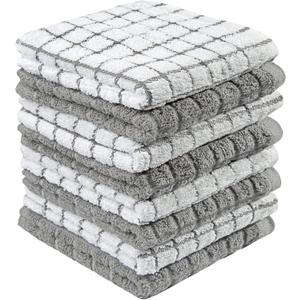 Bumble Dish Cloths (8 Pack) - 100% Cotton Dish Rags & Kitchen Washcloths for Washing Dishes | 12" x 12" | 405 GSM | Gray (Grey)
