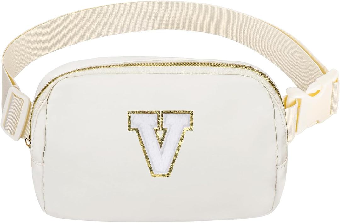 Birthday Gifts Christmas Personalized Gift for 4 5 6 7 8 9 10 11 12 13 14 Year old Girls Teen Sister Kid Initial Letter Fanny Pack Trendy Stuff Crossbody Bag White Letter V