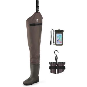 TIDEWE Hip Wader, Lightweight Hip Boot for Men and Women, 2-Ply PVC/ Nylon Fishing Hip Wader Brown Size 10