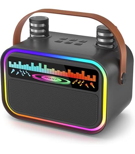 Karaoke Machine for Kids Adults, Portable Bluetooth Speaker with 2 Wireless Mics & Flashing Lights, Toy Gift for Birthday Christmas Girls & Boys Ages 3-12+.