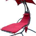 Hanging Curved Chaise Lounge Chair Swing w/Built-in Cushion, Pillow, Canopy, Stand and Storage Pouch, Removable Patio Swing Lounge Chair Canopy Hammock for Outdoor Indoor, Burgundy 