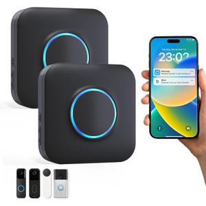 Smart WiFi Wireless Doorbell Chime for Google Nest, Ring, Blink  App-Connected with 58 Music, 5 Adjustable Volume & LED Light, No Wiring Required (2pack, Black)