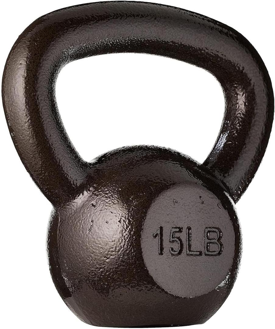 Amazon Basics Cast Iron Kettlebell for Strength Training, 15 Pounds, Black, Wide Handle