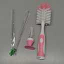 CAREBABYMORE Baby Bottle Brush Set with Nipple Cleaner and Suction, 10.2" Cleaning Brush and 6.5" Sponge Bottle Brush with A Replacement Brush Head and Two 6.7" Straw Brushes, Pack of 5 (Pink)