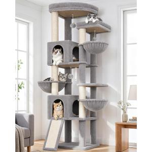 Globlazer 77in Cat Tree Tower for Indoor Cats Large Adult, F77, Light Grey