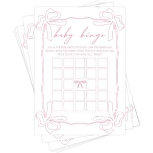 Baby Shower Baby Bingo Games, Pink Bow Gender Reveal Card, Funny Coquette Party Activity for 25 Guests, Minimalist Newborn Celebration Favor for Mommy to Be -A08