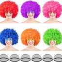 PLULON 6 Pack Colored Afro Wig with Heart Sunglasses Hair Cap for Women Men, Funny Curly Afro Wigs Disco Hippie Party Hairpieces for Halloween Costume Cosplay Party Carnival Music Festival Decor