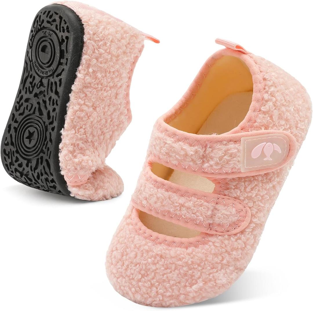 FEETCITY Toddler House Slippers - Boys & Girls Winter Kids Indoor Home Shoes - Warm Socks (4.5-5.5 Infant, Pink)