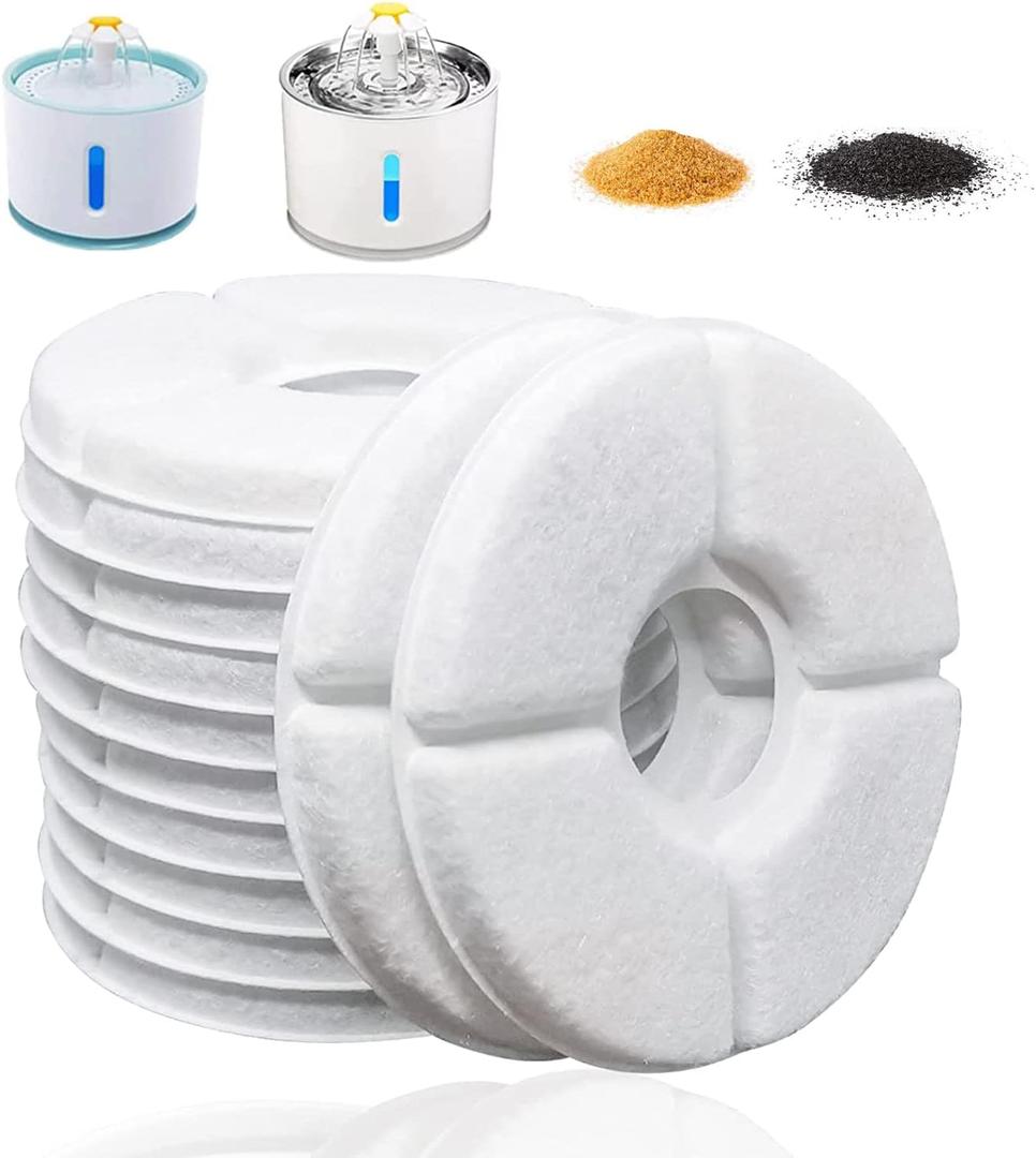 12 Pack Cat Water Fountain Filters, Cirfifth Triple Filtration System Pet Cat Fountain Filter Replacement for 84oz/2.5L Automatic Cat Fountain (12 Pack) (White)