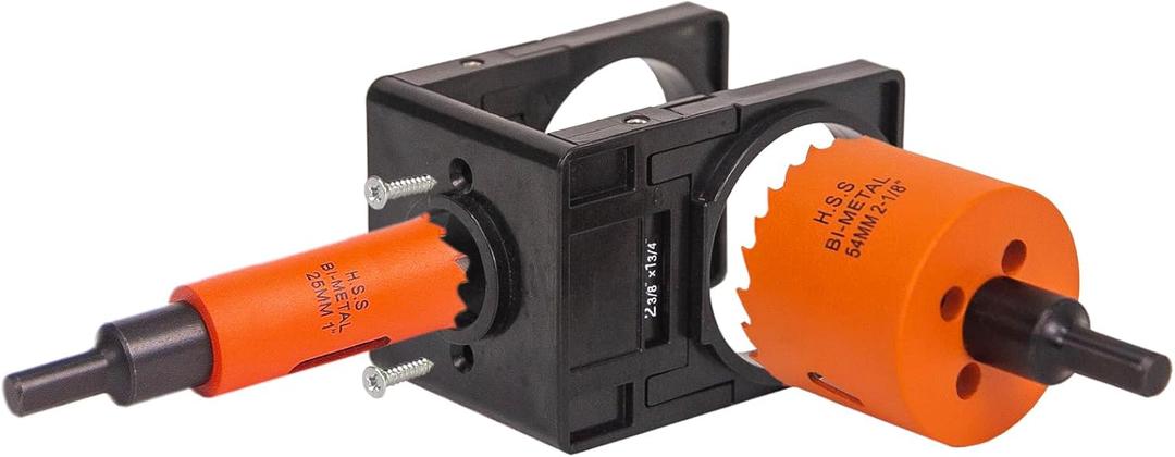 Door Lock Installation Kit, with 1 inch Hole Saw (2 inch Depth) & 2-1/8 inch Hole Saw (1.5 inch Depth) and Jig, for Drilling Wood and Metal Door, Installing Deadbolt and Knob, Black