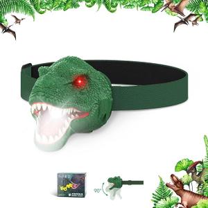 Dysaim Dinosaur Headlamp for Kids Head Lamp Outdoor Camping Essentials Gear Flashlight, Dinosaur Toys Headlight for Boys Girls, Headlamps for Adults, Ideal Gift Toys (Green)