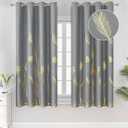 Estelar Textiler Gold Palm Leaf and Wheat Unique Design Pattern Blackout Curtains Energy Saving Curtains Thermal Insulated Window Curtains for Bedroom, Grey, 52Wx63L, 2 Panels