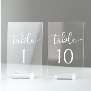 Clear Acrylic Wedding Table Numbers 1-10 with Stand- 4x6 Inch Clear Acrylic Table Numbers and Holders for Wedding Party Reception