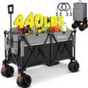 Collapsible Foldable Wagons, 440 lbs Weight Capacity Beach Wagon with Big All-Terrain Wheels, Heavy Duty Foldable Wagon,Utility Carts for Outdoor, Sports, Shopping, Camping, Black & Gray