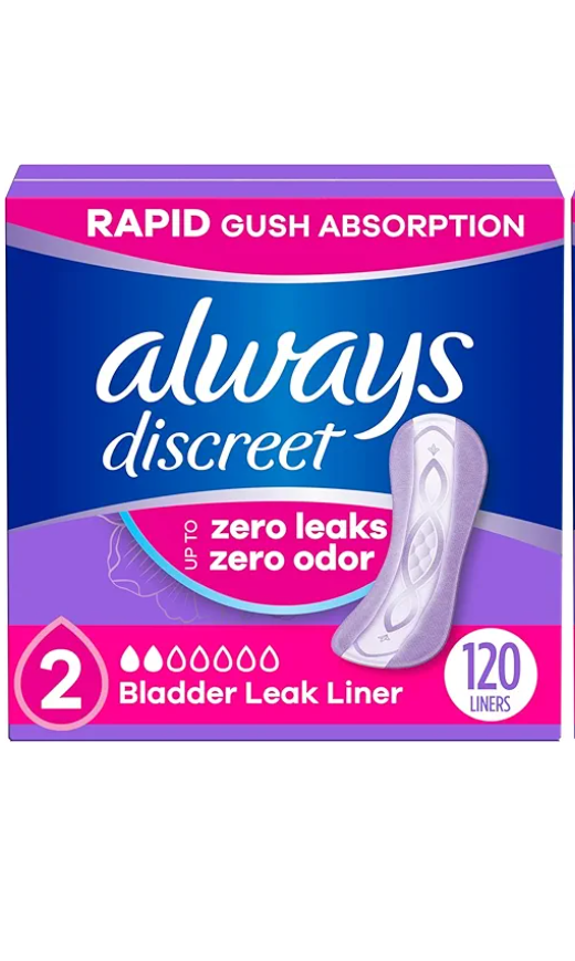 Always Discreet Incontinence Panty Liners for Bladder Leaks, Size 2, Very Light Absorbency, 120 Count