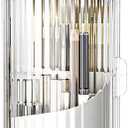 Birdcage-Style Concealed Toothbrush Holder Sliding Lid Bathroom Counter Organizer Tooth Brush Holder for Bathroom 360 Rotating Waterproof Dustproof Makeup Brushes Storage for Vanity (White)