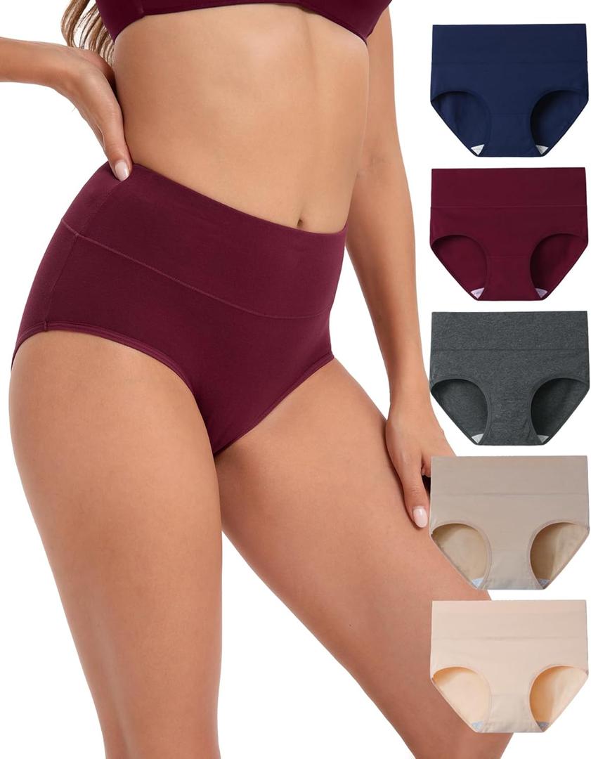INNERSY Women's Underwear Cotton Briefs High Waisted Breathable Panties 5 Pack (3X-Large)