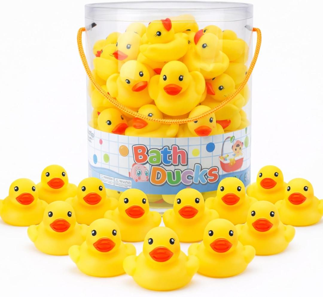 36 PCS Yellow Classic Rubber Duck Bath Toys - BPA Free Floating Duckies for Girls, Baby Shower Decorations, Bulk Party Favors, Kids Birthday Gifts (Yellow)