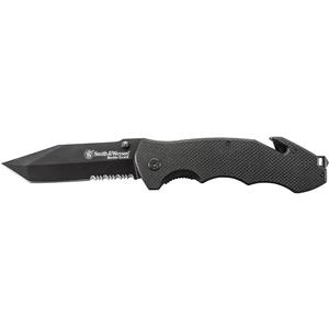 Smith & Wesson Border Guard SWBG6TS 10.1in S.S. Folding Knife with 4.2in Serrated Tanto Blade and G-10 Handle for Outdoor, Tactical, Survival and EDC,Black