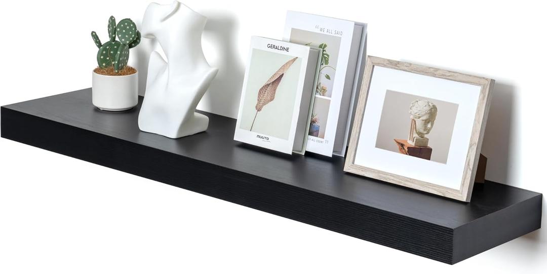 12'' Deep Floating Shelves, 48 Inch Large Floating Shelf Black, Deep Wall Shelves for Living Room Bathroom Laundry Room Bedroom Kitchen Home Office - Black (48W x 12D x 2H, 1 Pack)