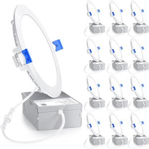 Ensenior 12 Pack 6 Inch LED Recessed Light, Dimmable, 5000K Daylight, 1200LM High Brightness, 12W 120V, Damp Rated, ERL-12X-ETL, Ultra-Thin Canless Wafer Light - ETL & FCC & IC