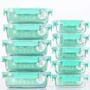 C CREST [10-Pack] Glass Food Storage Containers with Lids, Airtight, BPA Free, Meal Prep Containers for Kitchen, Home Use (Light Green)