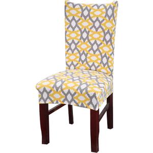 Stretchy Parson Chair Slipcovers for Dining Room Chair seat Covers Chair Protectors for Party Pet Protection Universal Fit Soft Polyester (Set of 4, Yellow Gray Geometric)