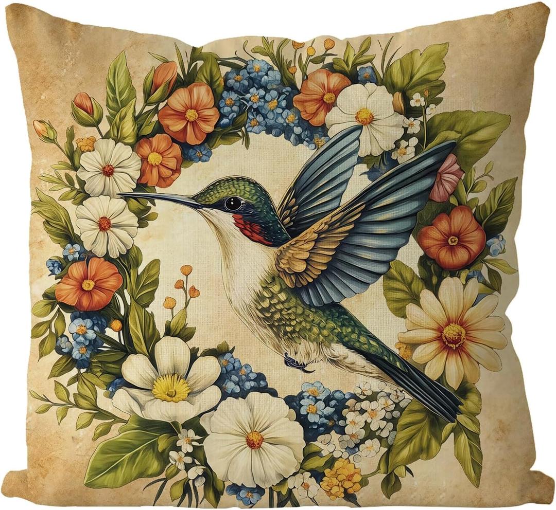 2 x GAGEC Summer Pillow Covers 18x18 Inch Vintage Spring Decor Bumming Bird Decor Bird Throw Pillowcases for Home Living Room Bedroom Holiday Decorations