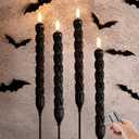 Black Skull Halloween Flameless Taper Candles with Remote, Flickering Spooky LED Wax Candlesticks Battery Operated, Set of 4