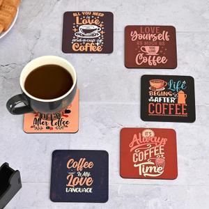 GKD Coaster Set of 6 Beautiful Wooden Coasters with Proper Coaster Stand Designer Coaster Set fit for Tea Cups and Coffee Mugs Also Coffee Lover Gifts (Square 3.8 X 3.8 Inch)
