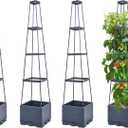 GENMOUS Raised Garden Bed with Tomato Planter Box Trellis, 56'' Tomato Cages for Garden, Tomato Planter Cage for Patio for Climbing Plants Vegetable Vine Flowers Outdoor & Indoor, 4 Pack