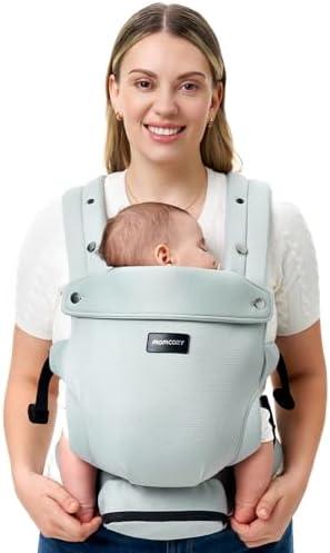 Momcozy Newborn Baby Carrier - Ergonomic, Cozy and Lightweight Carrier for 7-24lbs, Adjustable Neck Support with Sunshield, Breathable Airmesh Perfect for Summer Outing, Silver Grey