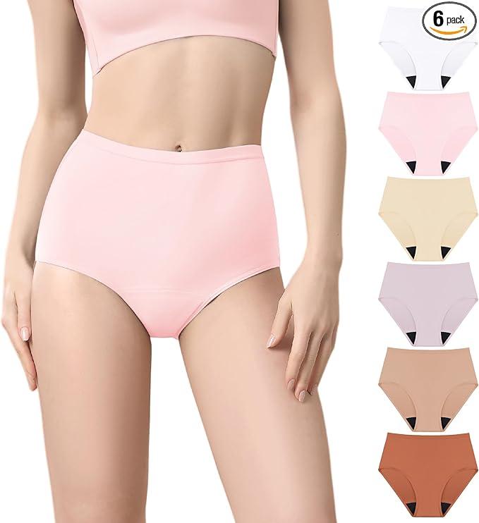 IRISMORII Washable Absorbent Incontinence Underwear for Women Leak Proof Panties Ladies Protective Briefs for Bladder Control 6 Pack(C02 M)