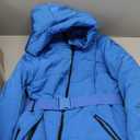 Fisoew Womens Ski Jacket Warm Hooded Insulated Waterproof Quilted Puffy Mountain Snow Winter Coat with Belt (Large, Blue)