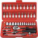 46-Piece 1/4-Inch Socket Set with Quick-Release Ratchet, Screwdriver Kit, Extension for Manual Use on Automobiles&Trucks with Storage Case