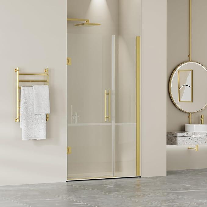 Findepot Frameless Pivot Glass Shower Door 42" W × 72" H, Pivot Swing Shower Door with 1/4" SGCC Tempered Glass, Brushed Gold