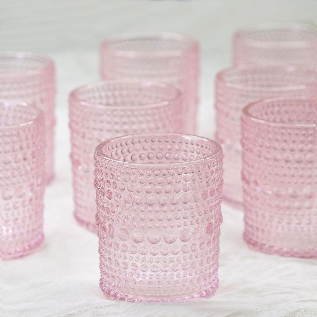 Edamame 24 Pcs Votive Candle Holders Pink Clear Bulk Glass Candle Holder for Table Centerpieces, Tealight Candle Holders for Weddings, Parties and Home Decoration