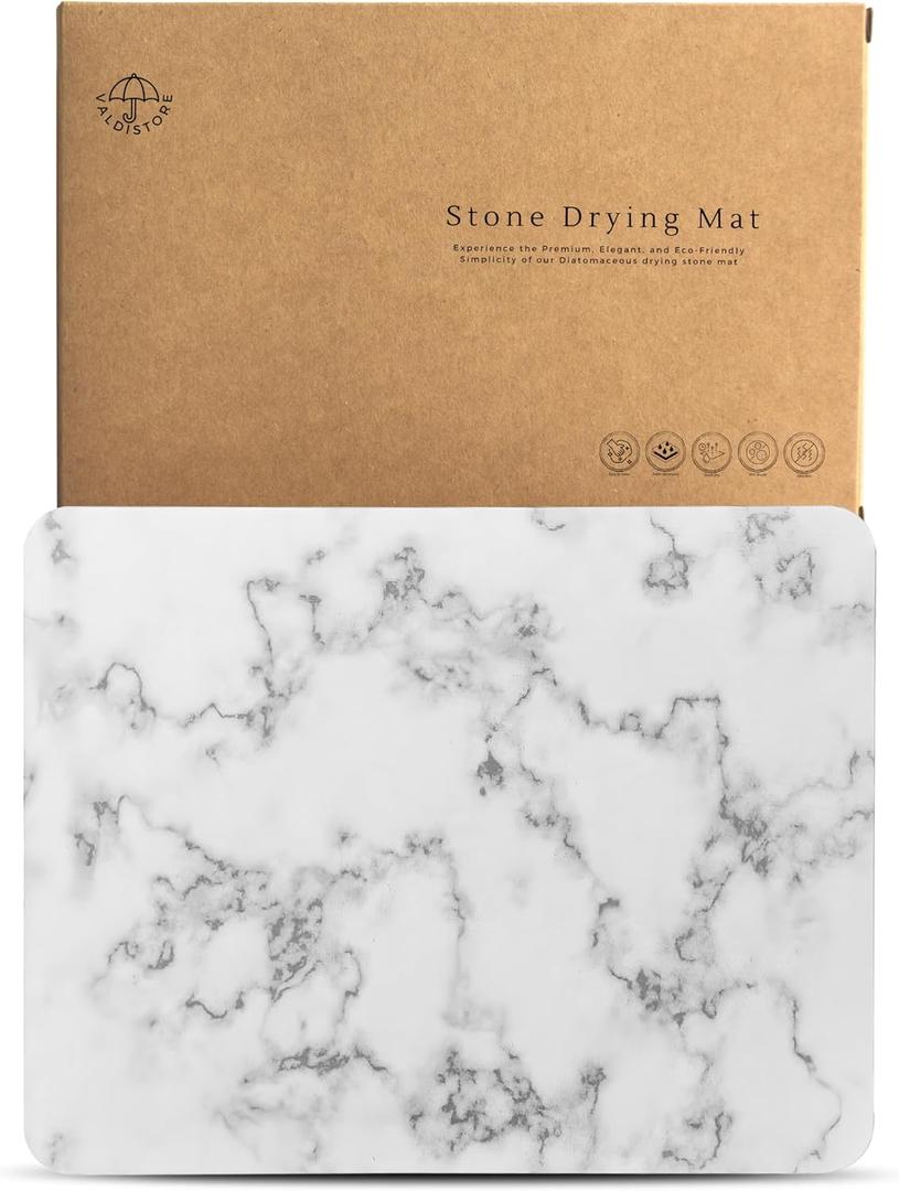 17,7 x 13,8" Stone Drying Mat for Kitchen Counter - Premium Stone Dish Drying Mat with Non-Slip Mesh, Sandpaper, and Silicone Pads  Easy to Use and Highly Absorbent Drying Stone.