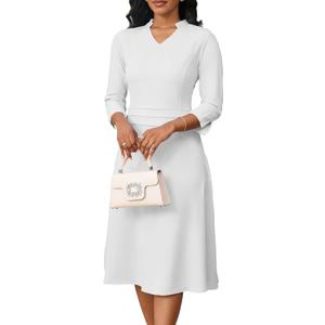 INR Dress for Women Dinner Dress Formal Fit and Flare Elegant Wedding Guest Cocktail Party and Work Dresses (XX-Large, White)