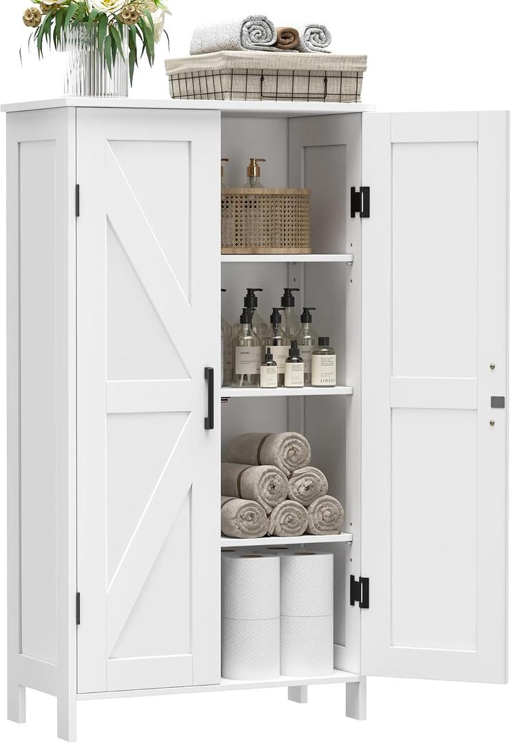 43.3" H Farmhouse Bathroom Storage Cabinet with Adjustable Shelves, 11.8"D x 23.6"W x 43.3"H
