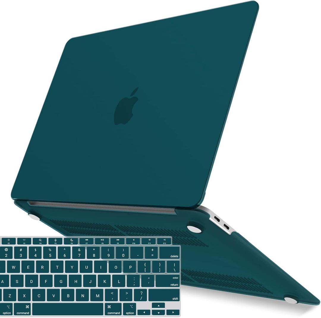 IBENZER Compatible with New MacBook Air 13 inch Case 2022 2021 2020 M1 A2337 A2179 A1932, Plastic Hard Shell Case with Keyboard Cover for Mac Retina Display with Touch ID, Quezhal Green, MMA-T13QUGN+1