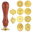 Wax Seal Stamp Set, 10 Pcs Sealing Wax Stamp Heads with Wooden Handle Gold Ideal for Party Wedding Invitation Cards Envelopes Gift Wrapping Letter