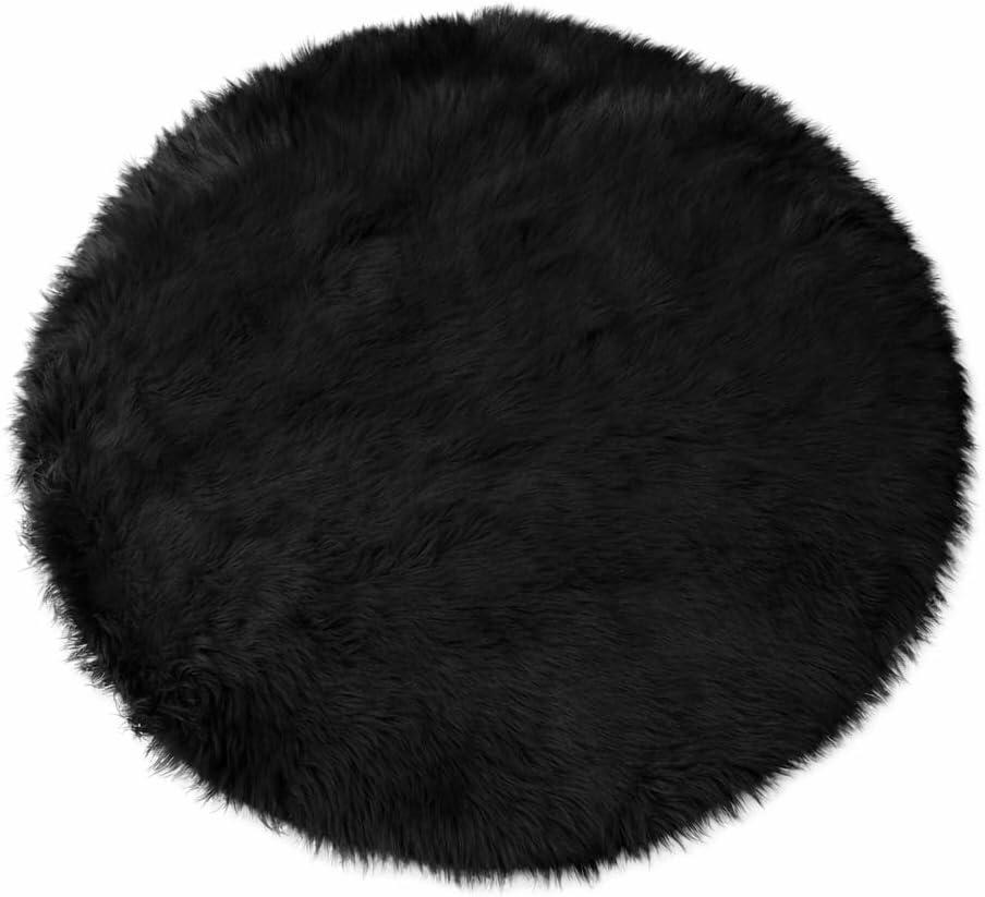 Black Round Rug 4ft Circle Fluffy Fuzzy Furry Rug for Bedroom Living Room Dorm Faux Sheepskin Fur Shaggy